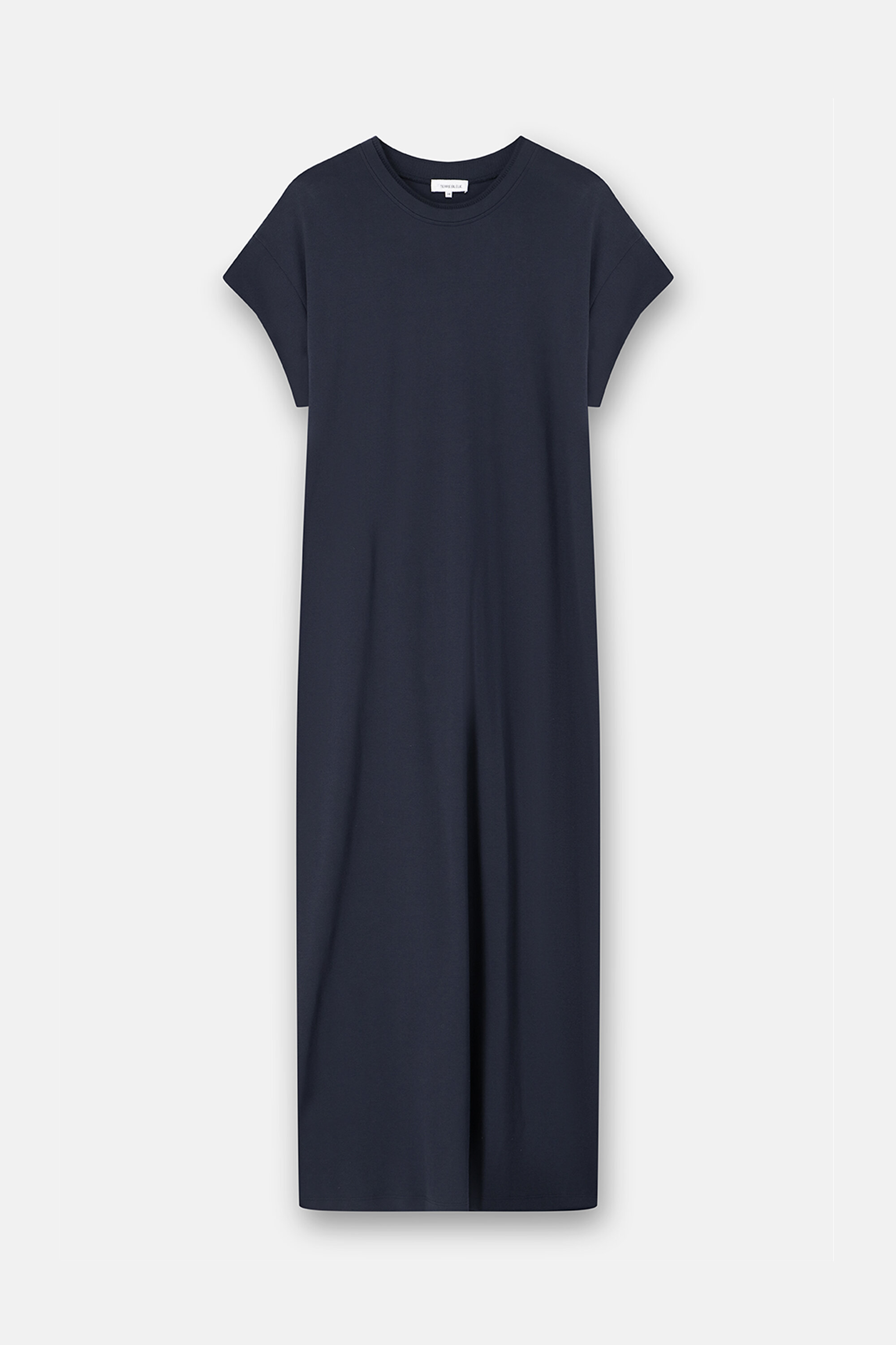 Dark blue long T-shirt with high split - Dresses - Women - Terre Bleue
